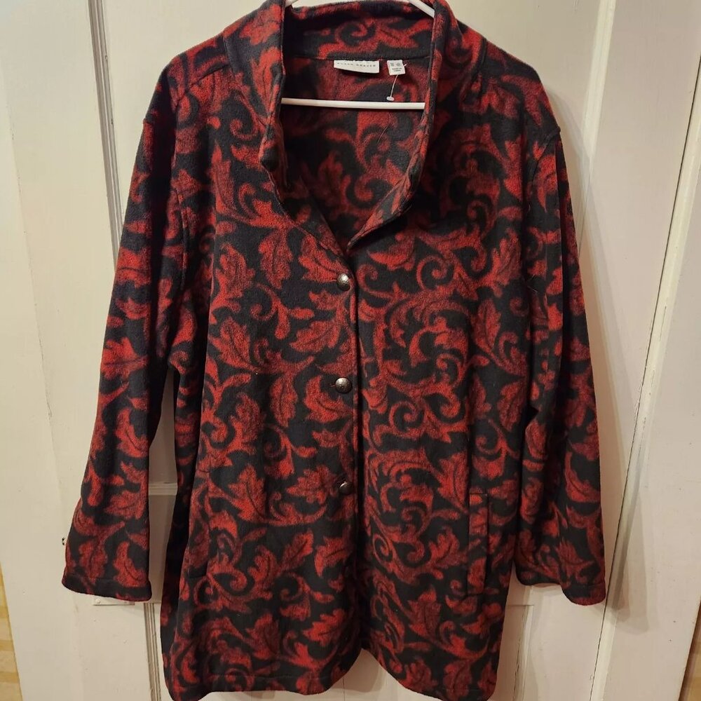Susan Graver Jacket 3X Printed Polar Fleece Button-Front Red Black